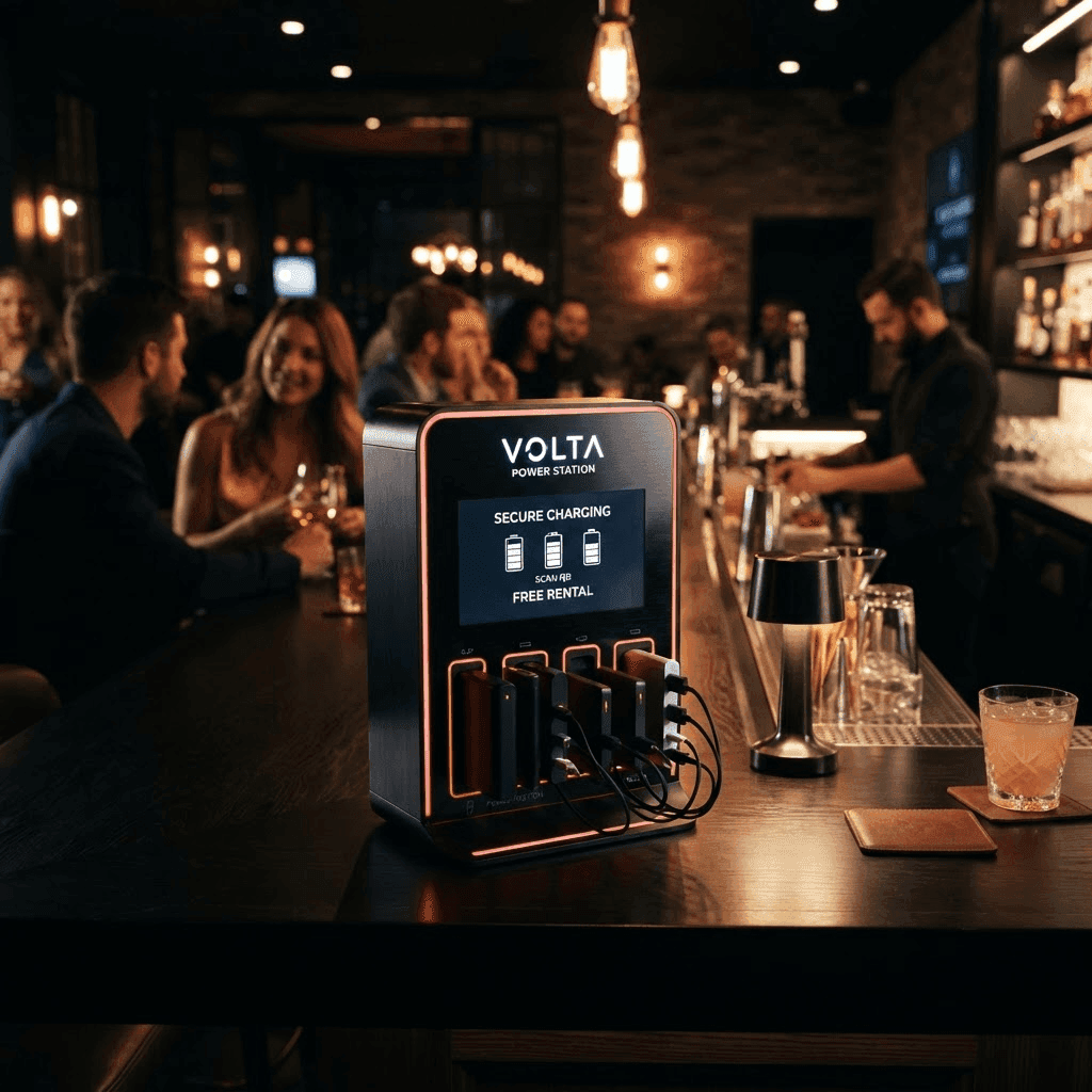 Cardinal charging kiosk inside a premium venue